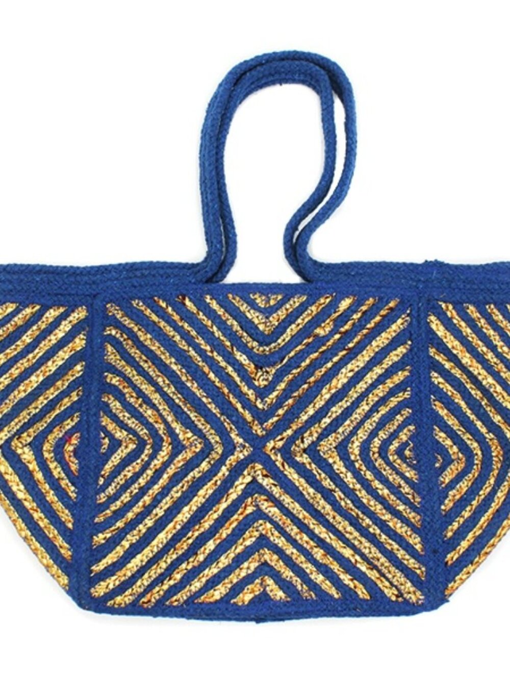 Fabulous MJ NY Crochet Navajo Diamond Pattern Tote Bag Blue/Gold